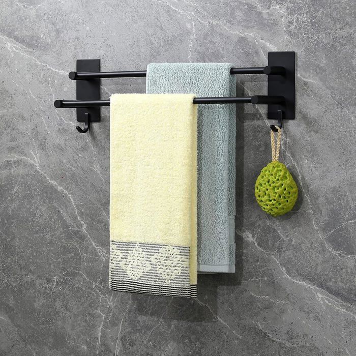 Porte-serviette mural sans perçage acier SUS304 fixation adhésive 2 bras