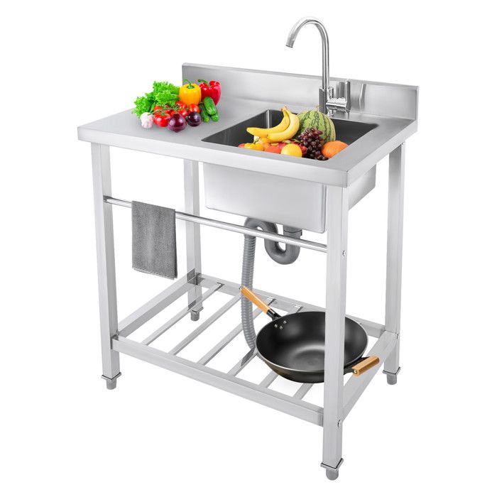 Evier Exterieur De Jardin Evier Cuisine Inox Sur Pied avec Robinet Et étagères De Rangement Eviers De Restaurant Commercial