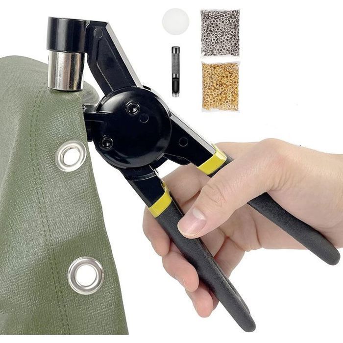 Kit rivets et pince Portable 100 dorés + argentés illets 10 mm Pour bricolage sur bâches tissus cuir carton