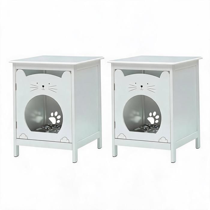 Table de chevet multifonction - Meuble compact moderne avec rangement et porte intégrée pour chat - Idéal salon ou chambre-Gris-2pcs