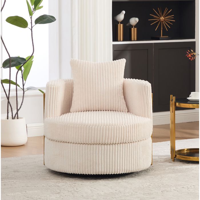 Fauteuil pivotant beige 76 x 79 x 78 cm rotation 360° rangement intégré accoudoirs rembourrés corduroy