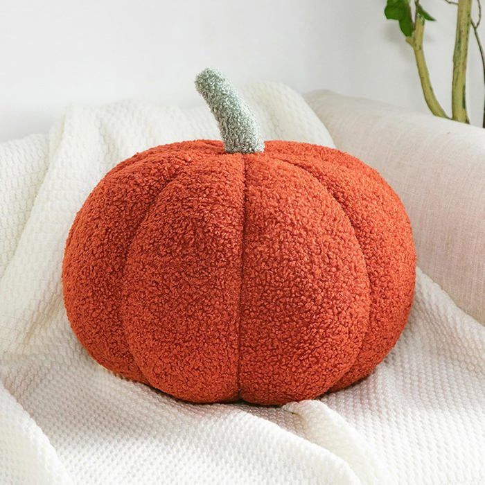 Coussin citrouille 3D Halloween - velours orange 22 mm - décoratif en coton PP pour canapé
