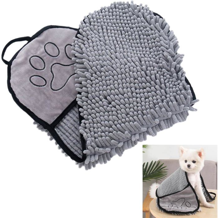 Serviette de bain pour chien et chat super absorbante microfibre 1 pièce gris essuie pour animaux de compagnie
