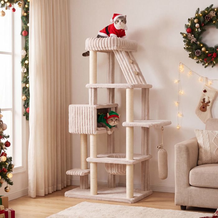 Costway Arbre À Chat 180 Cm Multi-Étages Avec Niche Hamac Poteaux En Sisal Jouet Suspendu Structure Stable Pour Chat D’intérieur Costway Arbre À Chat 180 Cm Multi-Étages Avec Niche Hamac Poteaux En Sisal Jouet Suspendu Structure Stable Pour Chat D’intérieur