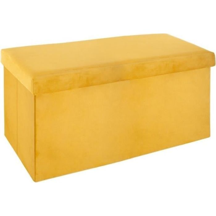 pouf pliable - ac-déco - jaune moutarde - 2 places assises - coffre de rangement