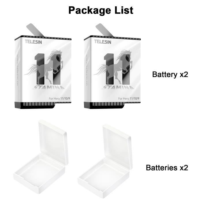 TELESIN-Lot de 3 batteries 1750mAh pour GoPro, 12, 11, 10, 9, 3