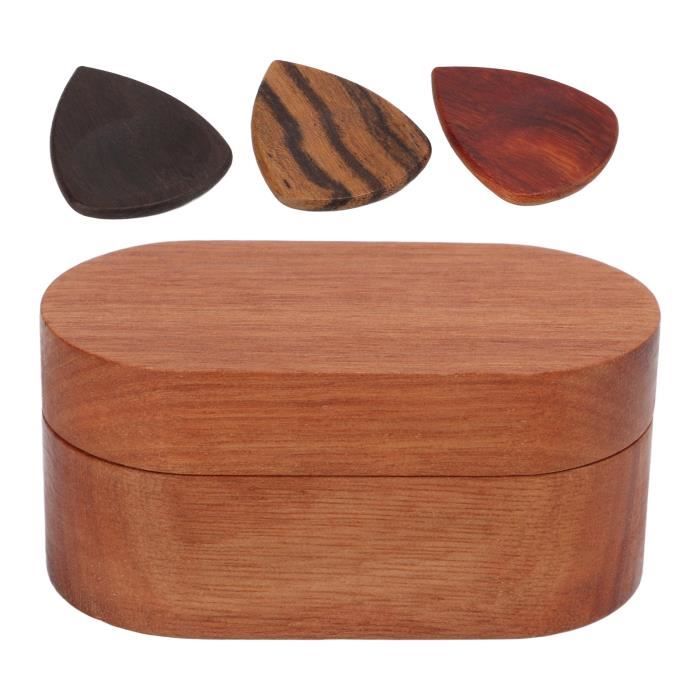 Boîte à Médiators En Bois De Rose Forme Cœur - Support Pour Guitare, Basse, Ukulélé - Adhésif Inclus Pour Fixation