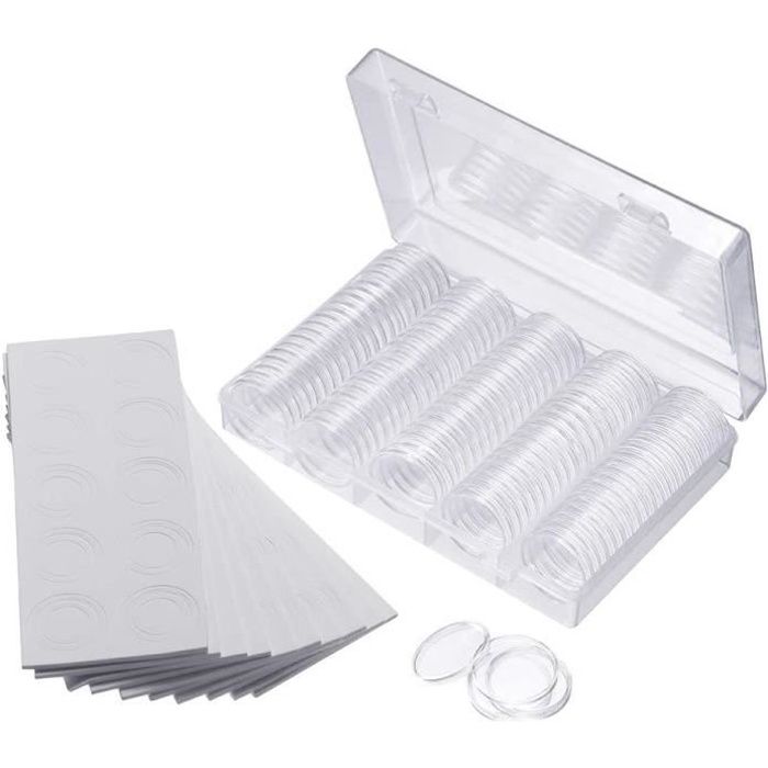Bo?�te de Rangement de Pi?�ce de Monnaie,100 Pieces R?�cipient en Plastique pour Capsules ?� Monnaie 
