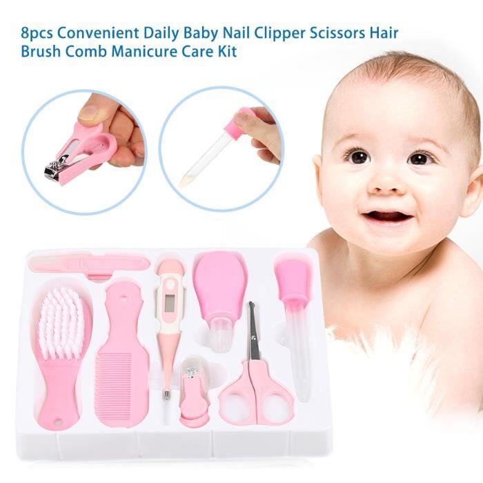 Kit De 8pcs Trousse De Toilette Bebe Hygiene Quotidien Nail Clipper Ciseaux Brosse A Cheveux Peigne Manucure Soins Rose Cdiscount