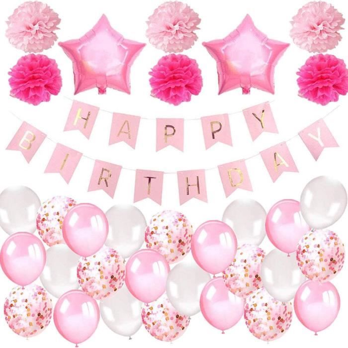 Deco Anniversaire Kit Decoration Anniversaire Fille 1 An Happy Birthday Banniere Ballons Roses Et Blanc Ballons Confett 21 Cdiscount Maison
