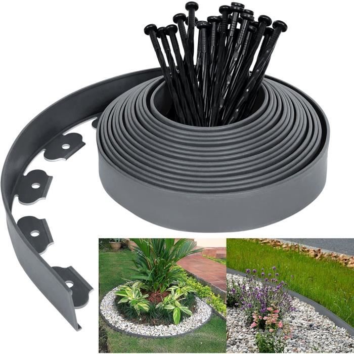 Bordure De Jardin Flexible 30m – Plastique Avec 30 Piquets D’ancrage – Délimitation Pelouse, Massif