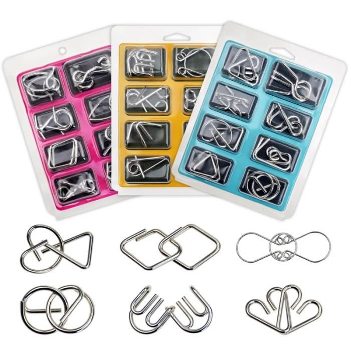 Puzzle en métal Montessori pour enfants et adultes - QI en fil - casse-tête 3D - 8 pièces