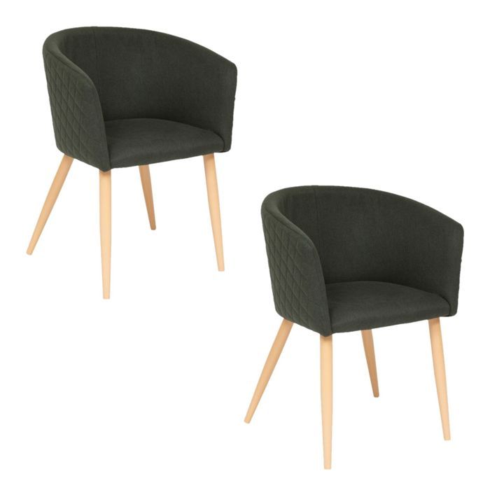 Toilinux - Lot de 2 fauteuils à diner en velours MARLO - Vert Cèdre