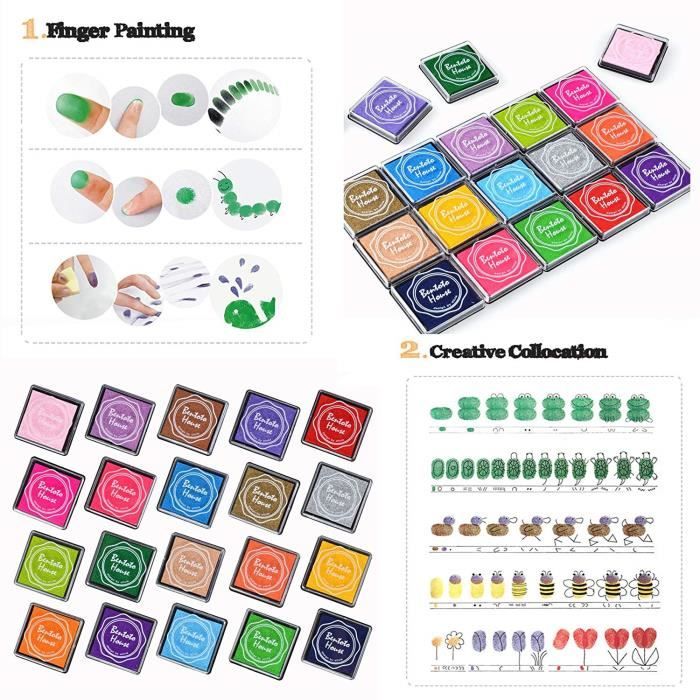 Kit 15 Encres Tampon Multicolores Enfant - Non Toxique, Lavable - Pour Loisirs Créatifs