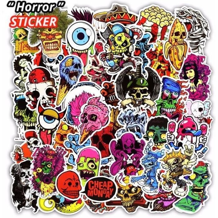 squelettes têtes de mort Lot de stickers horreur zombies vinyl MAT punk 