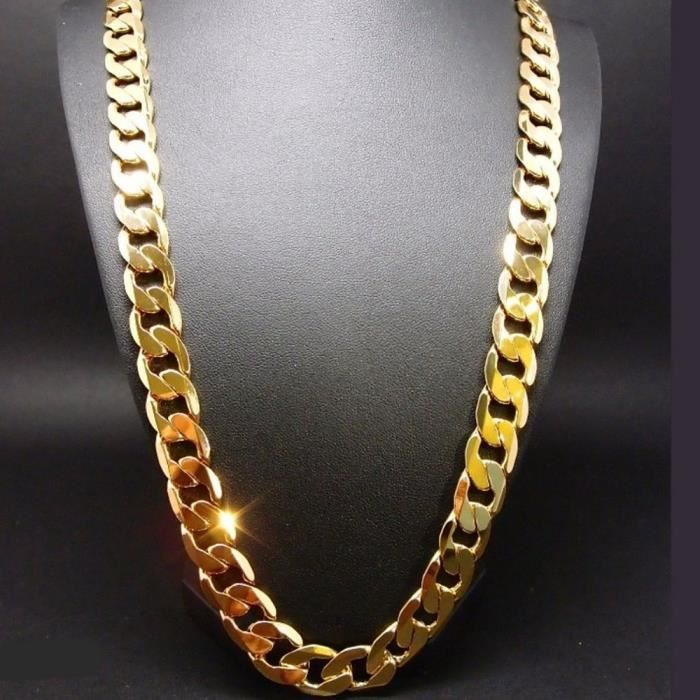 chaîne épaisse lourde plaqué or 24 carats collier homme chaîne cubaine 24 pouces, 12 mm