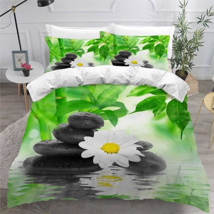 Housse de Couette Zen Imprimé en 3D Bambou Pierres Fleurs Parure De Lit
