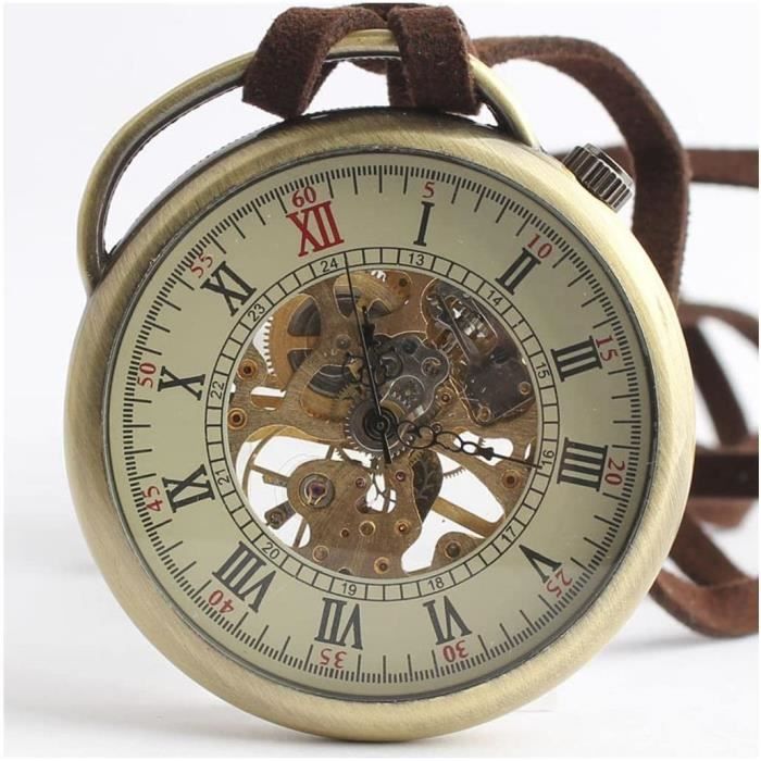 Montre à Gousset Homme Vintage – Quartz, Alliage Bronze, Chiffres Arabes, Chaîne 70 Cm