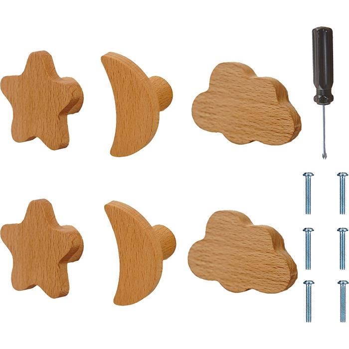 Qunclay Lot De 6 Boutons Armoire Animaux Marins En Bois - Poignées Meubles Enfant Avec Vis