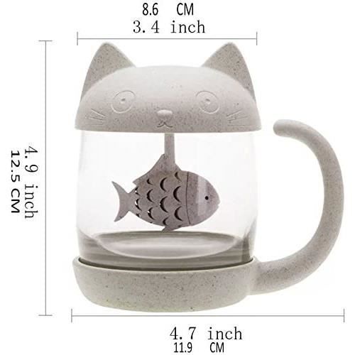 Tasse à thé - Chat - Verre - 250ML - Infuseur de thé poisson