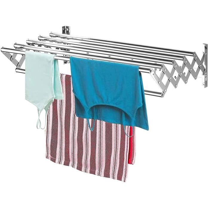 Étendoir à Linge Télescopique 138-238 Cm Avec 44 Crochets - Pliable, Grande Capacité, Antivent - Pour Balcon, Intérieur/Extérieur