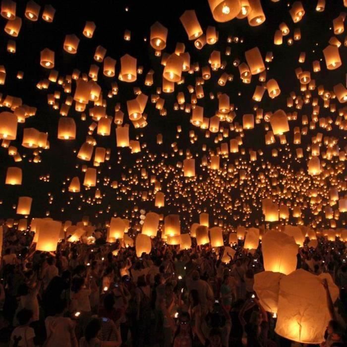Lot de 50 Lanternes volantes multicolors colorées chinoise fête soirée mariage romantique évenement festival luminaire en plein air ciel 