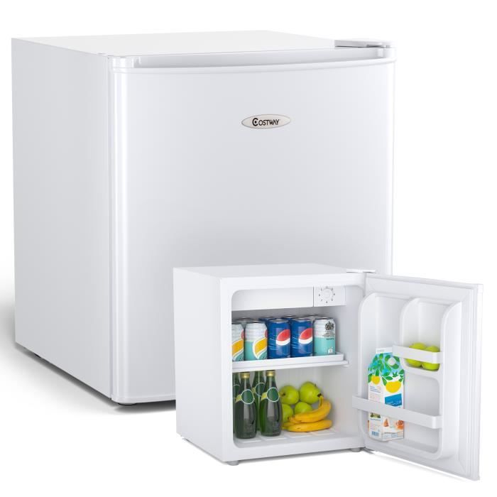 COSTWAY Mini Frigo Mini Réfrigérateur Silencieux 46L Table Top Intégrable Classe F Blanc 47 x 45 x 50 cm pour Chambre ou Hôtel