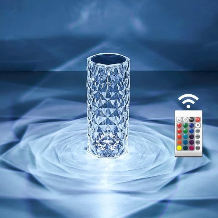 Lampe de table en cristal, 16 couleurs changeantes Rose Diamond Lamp, lampes de chevet LED avec