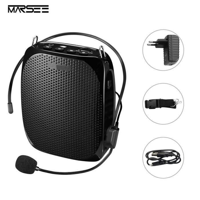 Amplificateur Voix Haut-Parleur Portable Ultraléger Rechargeable 1800Mah Avec Microphone - Noir