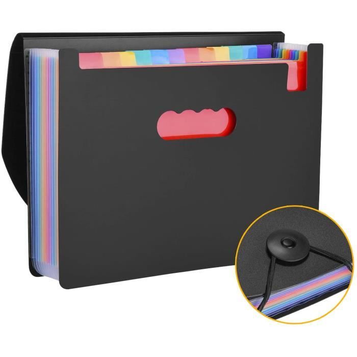 D.RECT Trieur Document 12 Compartiments A4 - Pochette Extensible Élastique/Clip - Jaune - PP Résistant