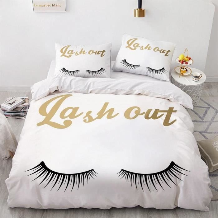 Housse de Couette Ado Fille ( Cils ) Parure de Lit avec 2 Taies  d'oreiller,- Microfibre 220x240 cm[570] - Cdiscount Maison