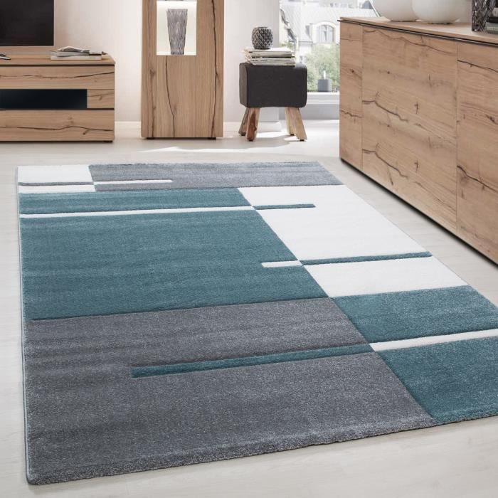 Tapis de salon design moderne poil court et doux avec découpe des contours réalisée la main Couleur: Bleu Taille: 280 x 370 cm