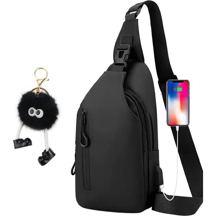 Sacoche Homme Sac de Poitrine Imperméable Léger avec Port de Chargement USB pour 11 Pouces iPad