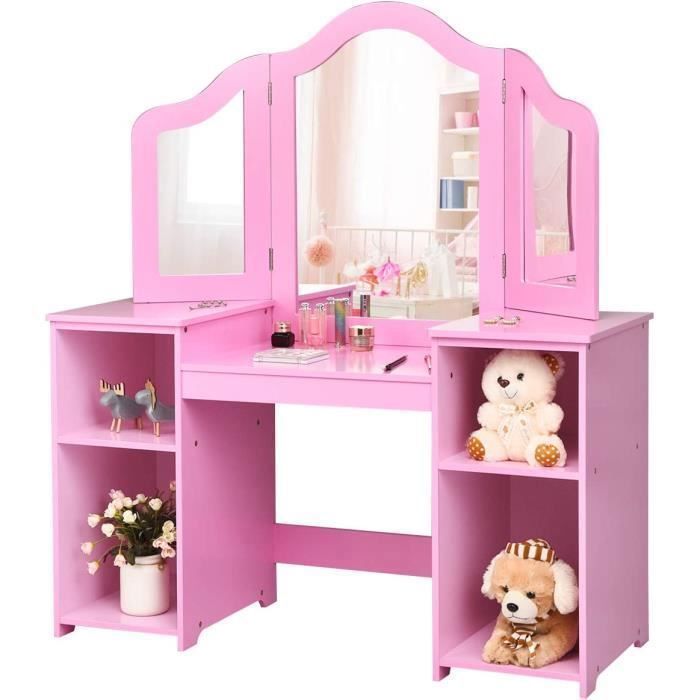 COSTWAY Coiffeuse pour Enfants 2 en 1 avec Miroir Amovible Bureau Enfant avec 4 Étagères de Style Princesse pour Filles Rose COSTWAY Coiffeuse pour Enfants 2 en 1 avec Miroir Amovible Bureau Enfant avec 4 Étagères de Style Princesse pour Filles Rose