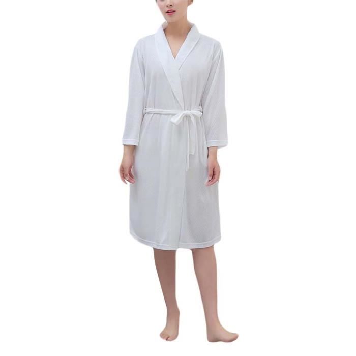 M Blanc Peignoirs De Bain Femme Robes De Spa Chambre En Coton Sortie De Bain Vetement De Nuit Leger Pour Printemps Et Ete Cdiscount Maison