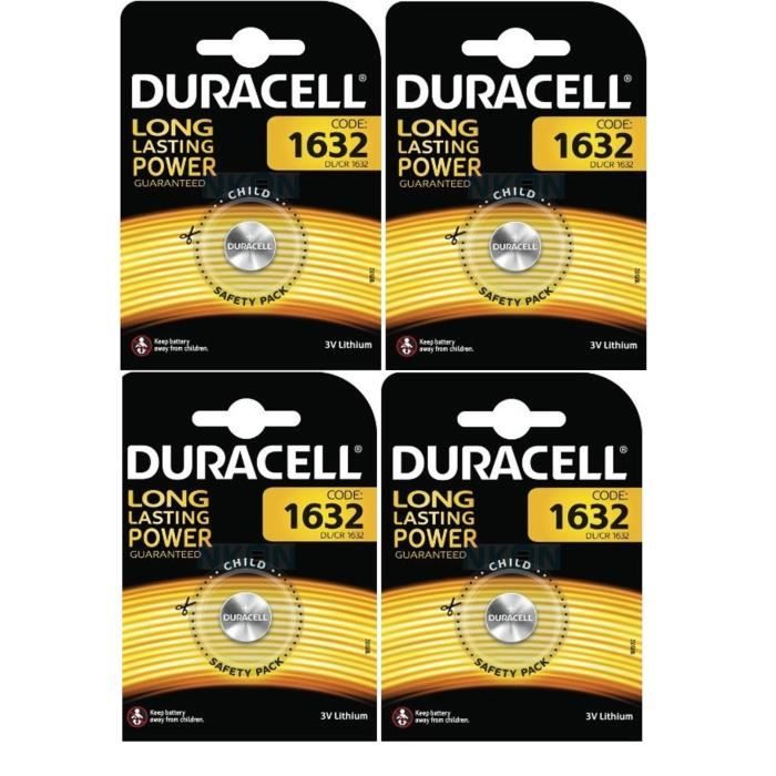 Piles Duracell CR1632 Lithium 3 Volt Lot de 4