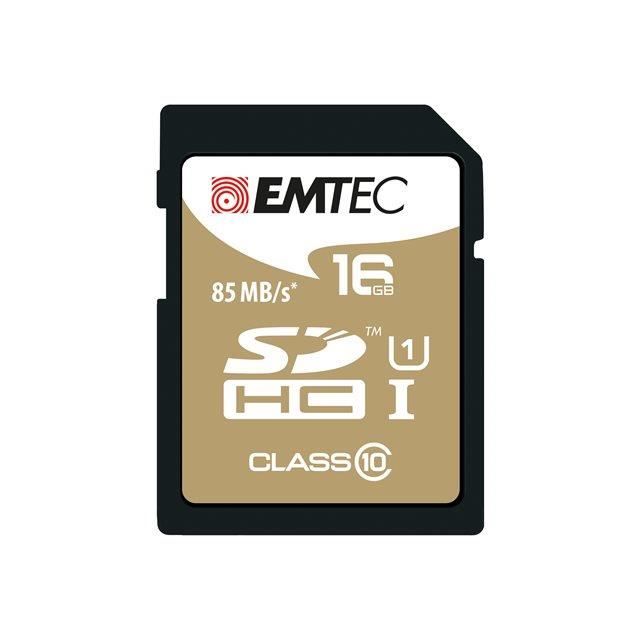 Carte mémoire SDHC 16Go EMTEC CL10 Gold+ UHS-I 85MB/s - Sous blister