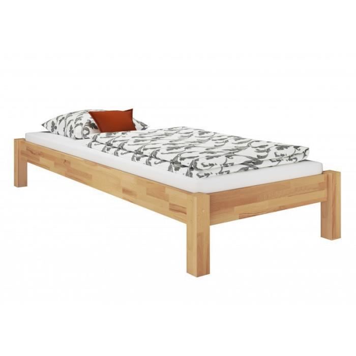 60.84-12fvk lit simple style futon en hêtre naturel 120x200 cm avec sommier cadre à lattes souples de haute qualité et matelas