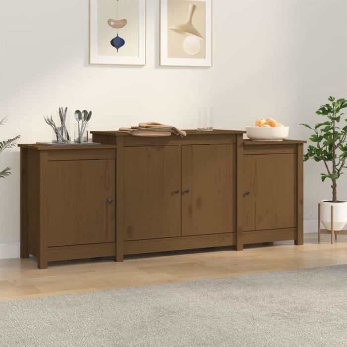 Meuble de séjour - ESTINK - Buffet bas - Bois massif - Marron miel - Style campagne