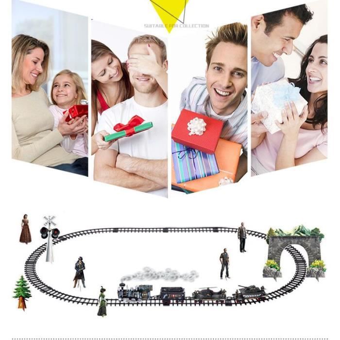 Enfant 3 Ans Train électrique à Vapeur Enfant - Avec Télécommande, Fumée, Lumières Et Sons - 12 Rails Inclus - Circuit Ovale - Jouet Dès 3 Ans