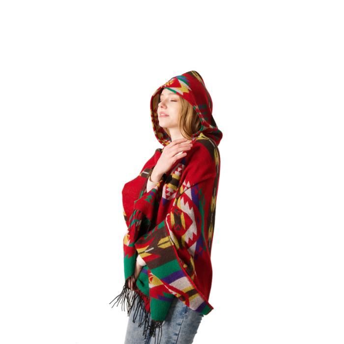Cape Poncho Femme à Capuche - Mélange Coton/polyester - Ouverture Devant Boutonnée - Style élégant Pour Automne/hiver