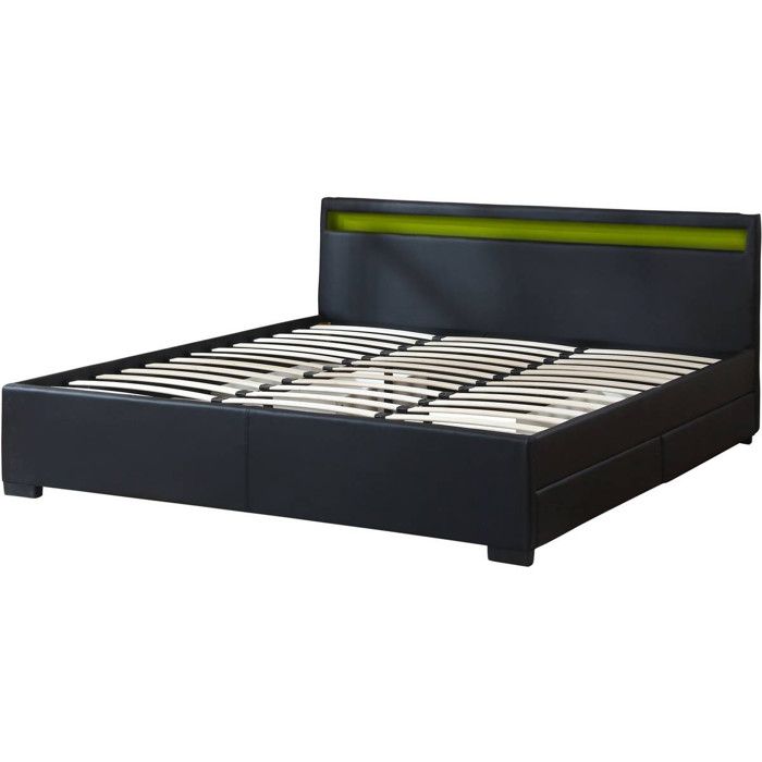 LIT LED double avec 4 tiroirs Nico - 180 x 200 cm - Noir