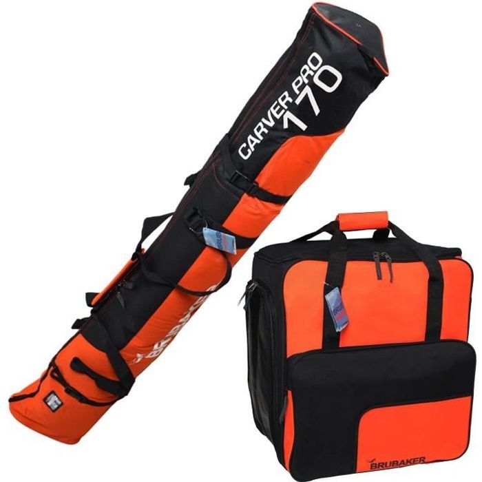BRUBAKER Kombi Set Carver PRO – Skisack (170/190 Cm) + Skischuhtasche, Limited Edition In Pink/Grau