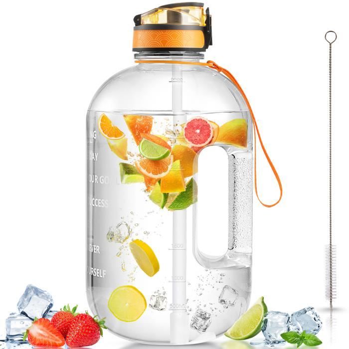 2l Gourde Sport Motivation avec Paille & Marqueur de Temps 2 litres