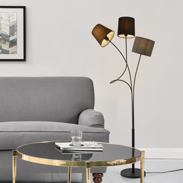 Lampadaire Treviso Métal et Tissu 3 x E14 Hauteur 146 cm Marron Noir Gris