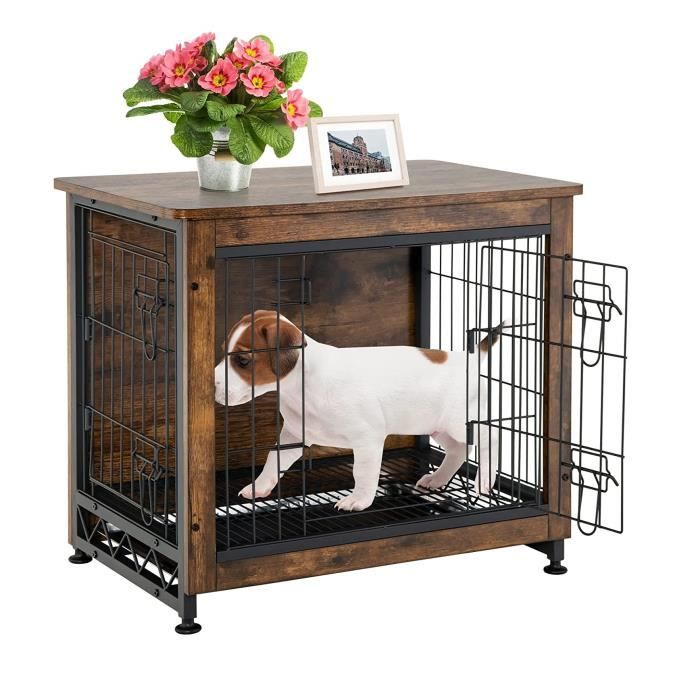 Comparer les prix de MaxxPet Cage pour Chien en Bois 69x51x60 cm - Cage De Style Meuble pour La Maison - Cage Chien Interieur avec 2 Portes - Brun