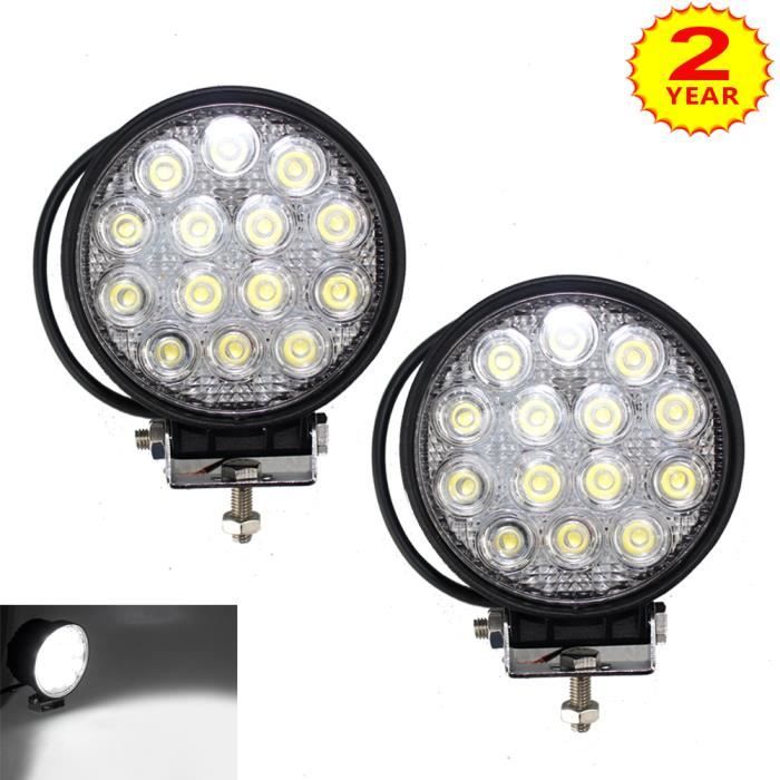 4x projecteur de travail Spot LED 42W Rond lampe tracteur 4x4 phare Feu 12v 48w