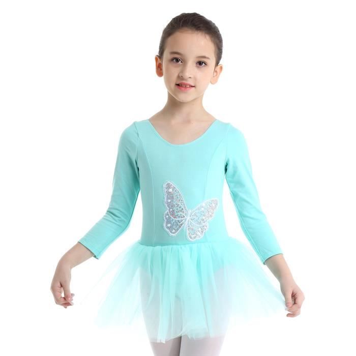 Freebily Enfant Fille Justaucorps de Ballet Gym Robe Body Combinaison de Danse Classique T-Shirt Manches Courtes avec Tutu Jupe Ensemble Vêtements de Sport 2-12 Ans