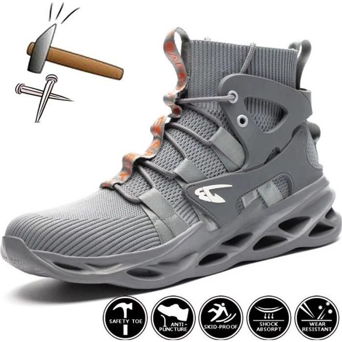 Gray Chaussures De Sécurité Indestructibles Pour Hommes, Baskets De