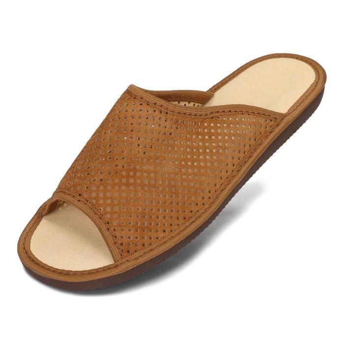 BeComfy Chaussons Unisex En Cuir Véritable Pantoufles Pour